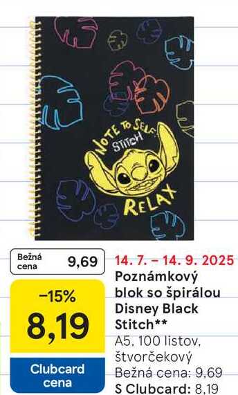 Poznámkový blok so špirálou Disney Black Stitch