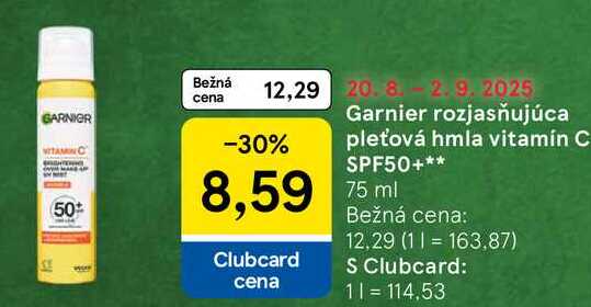 Garnier rozjasňujúca pleťová hmla vitamín C SPF50+, 75 ml