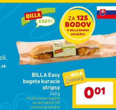 BILLA Easy bageta kuracie mus stripsy 240 g 