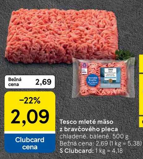 Tesco mleté mäso z bravčového pleca, 500 g