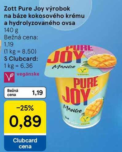 Zott Pure Joy výrobok na báze kokosového krému a hydrolyzovaného ovsa, 140 g 