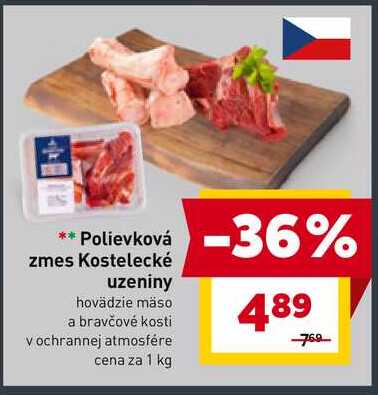 Polievková zmes Kostelecké uzeniny hovädzie mäso a bravčové kosti v ochrannej atmosfére cena za 1 kg 