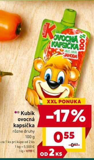 Kubík ovocná kapsička rôzne druhy 100 g