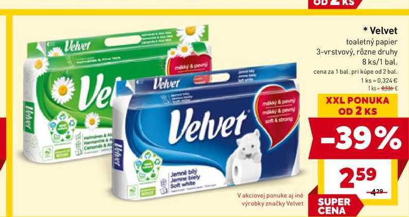 Velvet toaletný papier 3-vrstvový, rôzne druhy 8 ks