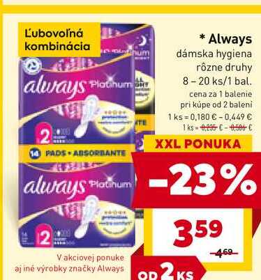 Always dámska hygiena rôzne druhy 8-20 ks