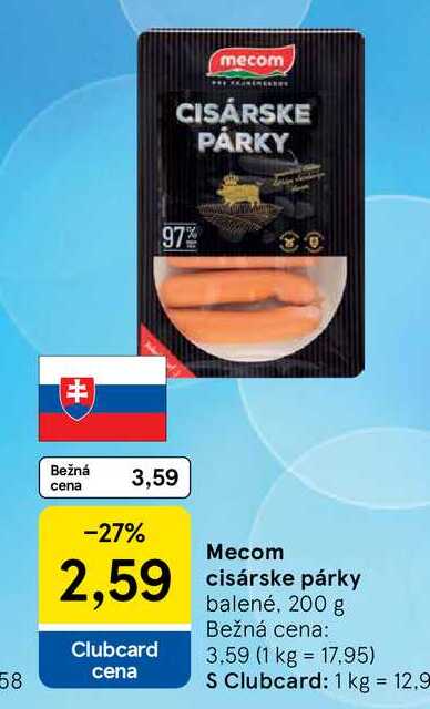 Mecom cisárske párky balené, 200 g 