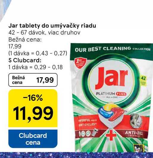 Jar tablety do umývačky riadu 42 dávok, viac druhov 