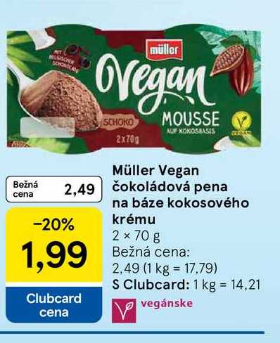 Müller Vegan čokoládová pena na báze kokosového krému 2 x 70 g 