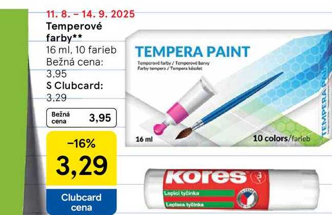 Temperové farby 16 ml, 10 farieb