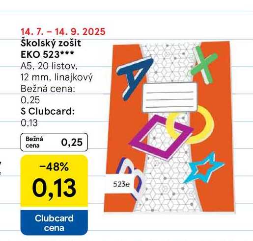 Školský zošit EKO 523 A5, 20 listov, 12 mm, linajkový 