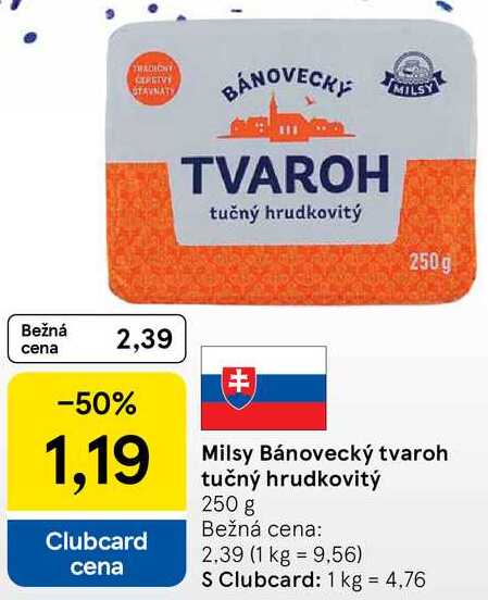 Milsy Bánovecký tvaroh tučný hrudkovitý, 250 g 