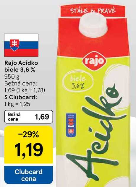 Rajo Acidko biele 3,6 %, 950 g 