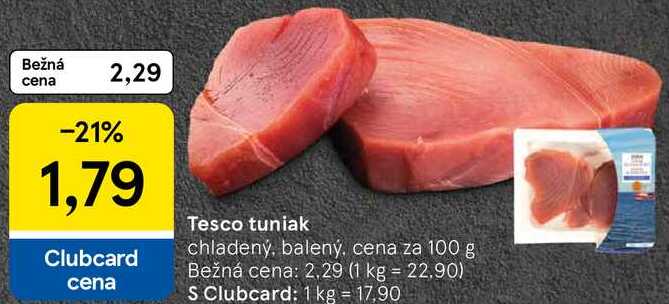 Tesco tuniak, cena za 100 g 