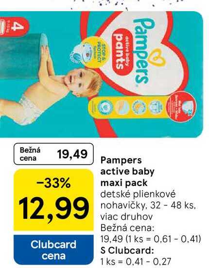 Pampers active baby maxi pack, 32 - 48 ks