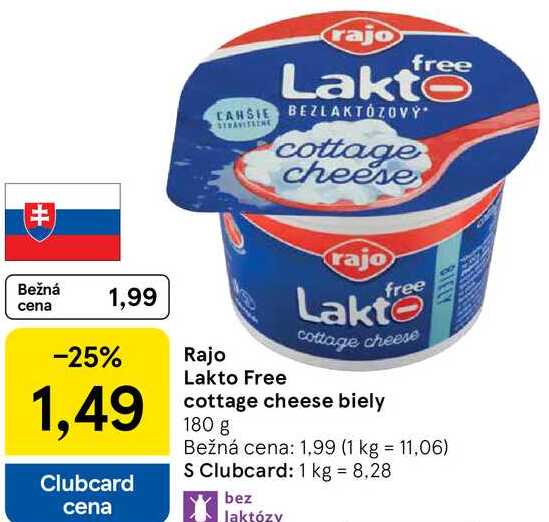 Rajo Lakto Free cottage cheese biely, 180 g 