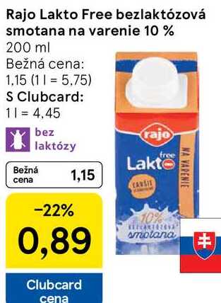 Rajo Lakto Free bezlaktózová smotana na varenie 10 %, 200 ml 