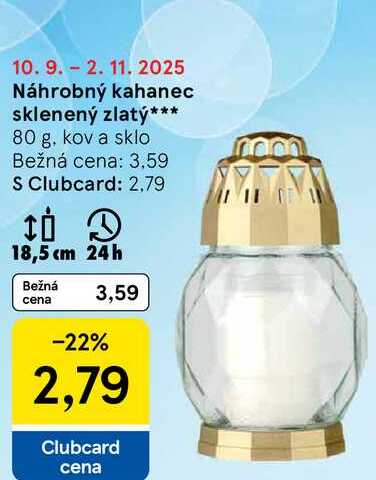 Náhrobný kahanec sklenený zlatý
