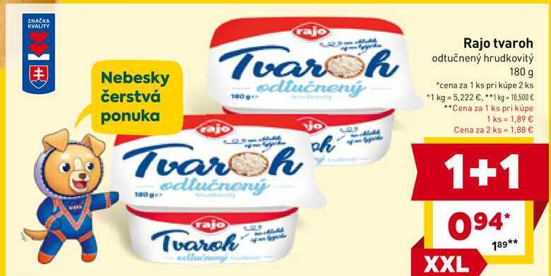 Rajo tvaroh odtučnený hrudkovitý 180 g