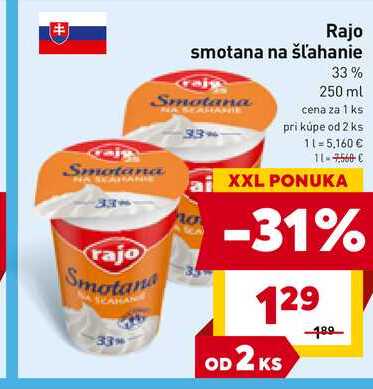 Rajo smotana na šľahanie 250 ml 