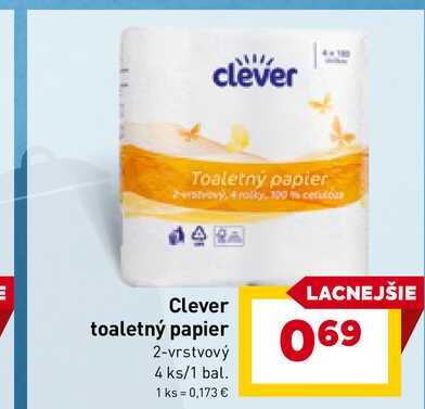 Clever toaletný papier 2-vrstvový 4 ks/1 bal. 