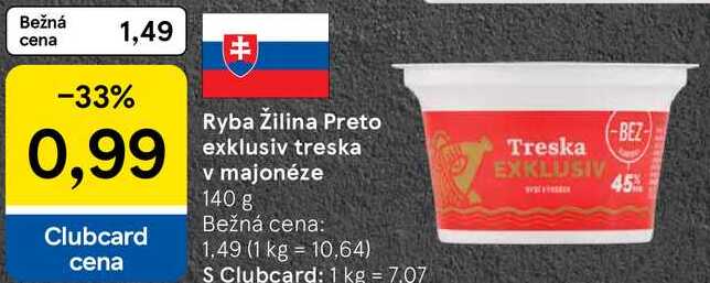 Ryba Žilina Preto exklusiv treska v majonéze, 140 g 