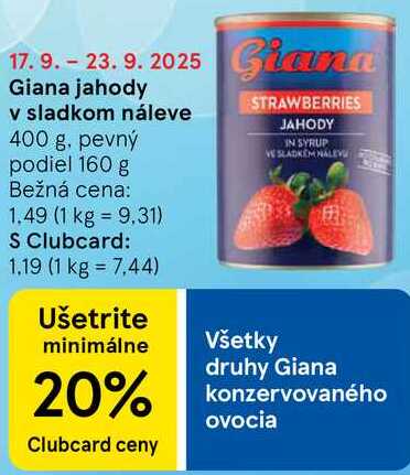 Giana jahody v sladkom náleve, 400 g