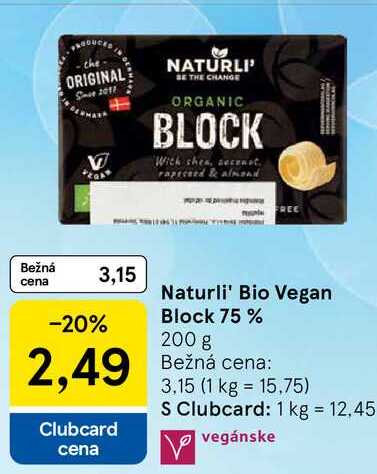 Naturli' Bio Vegan Block 75%, 200 g