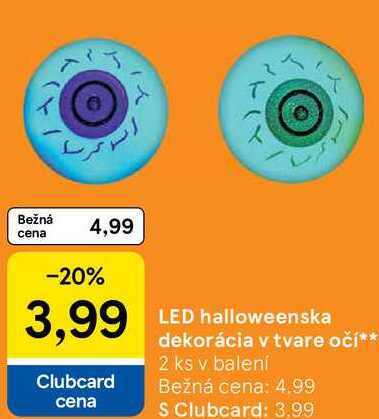 LED halloweenska dekorácia v tvare očí, 2 ks 