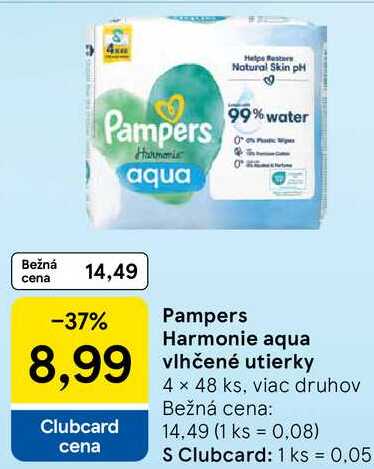 Pampers Harmonie aqua vlhčené utierky, 4x 48 ks