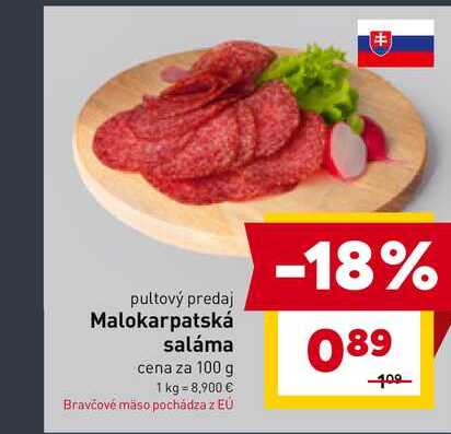 Malokarpatská saláma cena za 100 g
