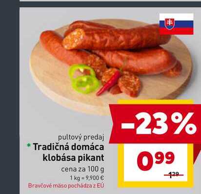 Tradičná domáca klobása pikant cena za 100 g 