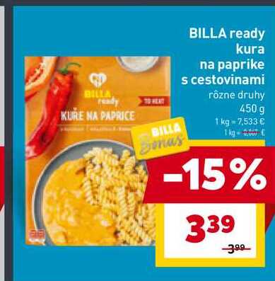 BILLA ready kura na paprike s cestovinami rôzne druhy 450 g