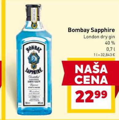 Bombay Sapphire London dry gin 40% 0,7l v akcii