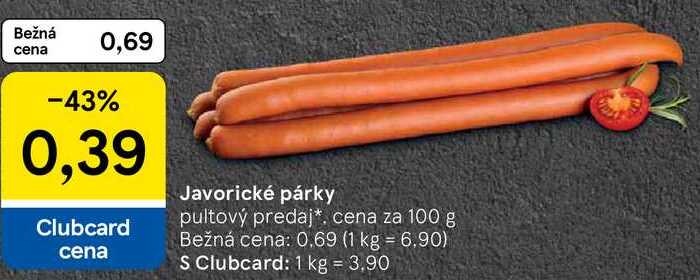 Javorické párky, cena za 100 g