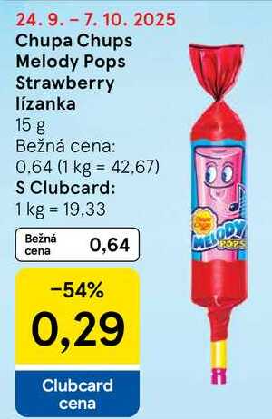 Chupa Chups Melody Pops Strawberry lízanka, 15 g 