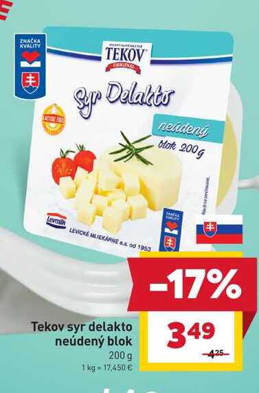 Tekov syr delakto neúdený blok 200 g 