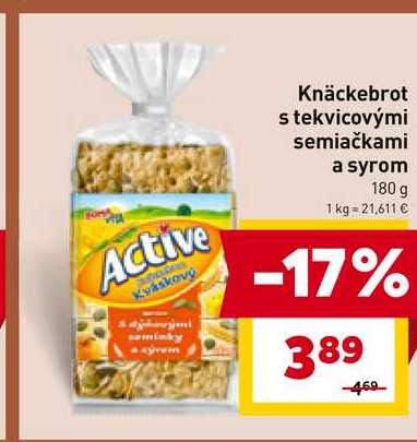 Active Kváskový Knäckebrot s tekvicovými semiačkami a syrom 180 g 