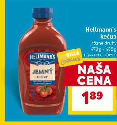 Hellmann's kečup rôzne druhy 470 g-485 g 