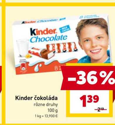 Kinder čokoláda rôzne druhy 100 g 