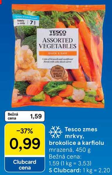 Tesco zmes mrkvy, brokolice a karfiolu, 450 g