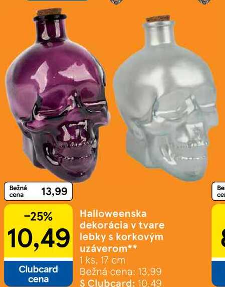 Halloweenska dekorácia v tvare  lebky s korkovým uzáverom