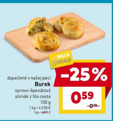 Burek syrovo-špenátový slimák z filo cesta 130 g 