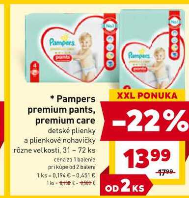 Pampers premium care detské plienky a plienkové nohavičky rôzne veľkosti, 31 - 72 ks 
