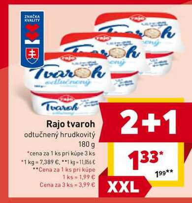 Rajo tvaroh odtučnený hrudkovitý 180 g