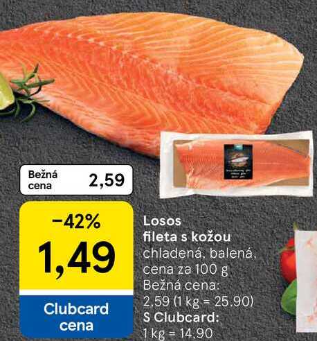Losos fileta s kožou, cena za 100 g 