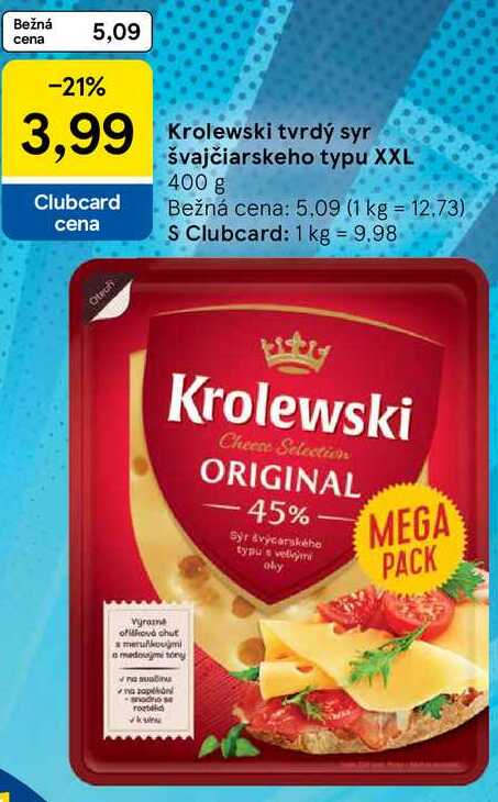 Krolewski tvrdý syr švajčiarskeho typu XXL, 400 g