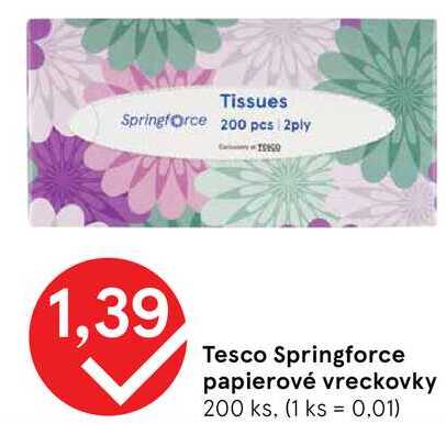 Tesco Springforce papierové vreckovky, 200 ks