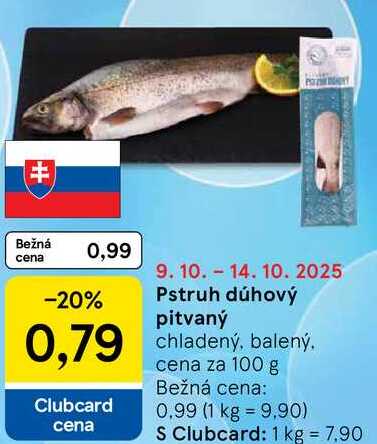 Pstruh dúhový pitvaný, cena za 100 g 