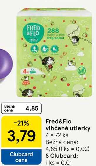 Fred&Flo vlhčené utierky, 4x 72 ks 