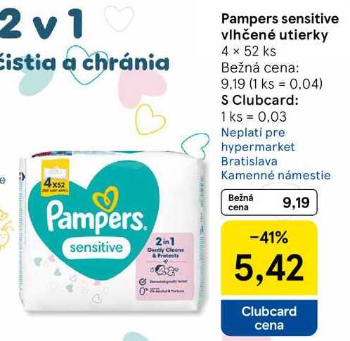 Pampers sensitive vlhčené utierky, 4x 52 ks 